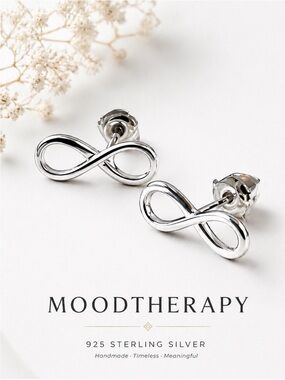 Moodtherapy 925 Sterling Silver Dainty Infinity Stud Earrings Handmade NWT